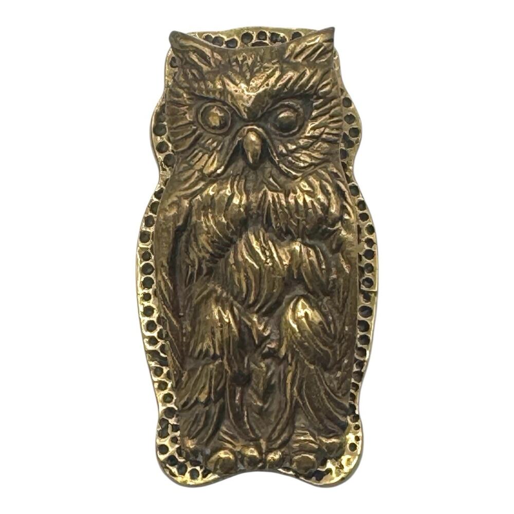 Vintage Brass Owl Paper Clip Mail Holder Paperweight Wall Hanging Taiwan 3.75"